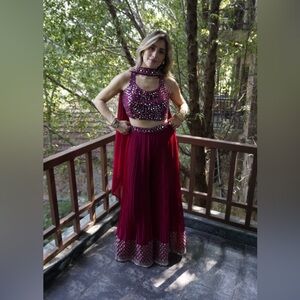 Red/pink georgette Indian outfit size small